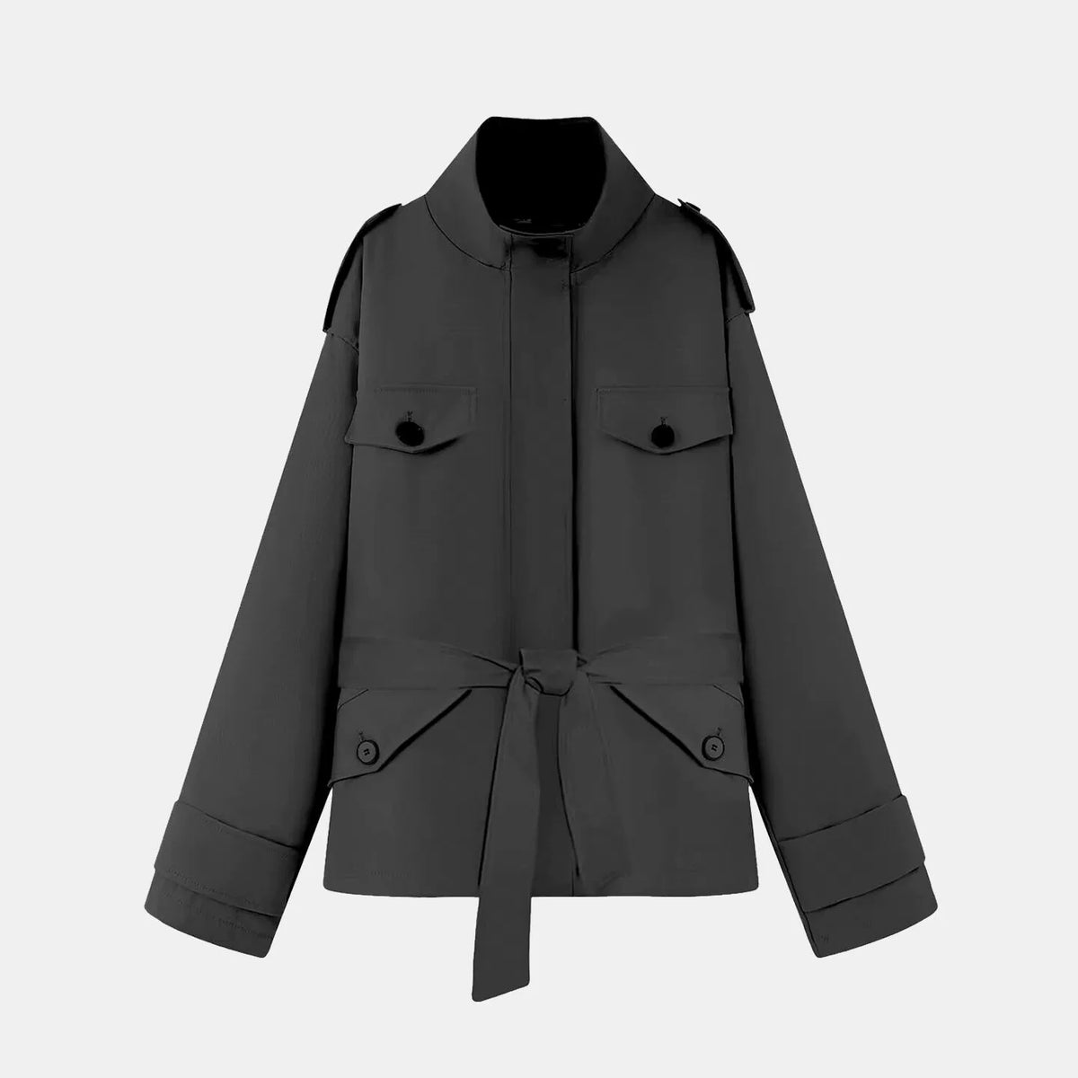 Short Tie-Waist Trench Jacket
