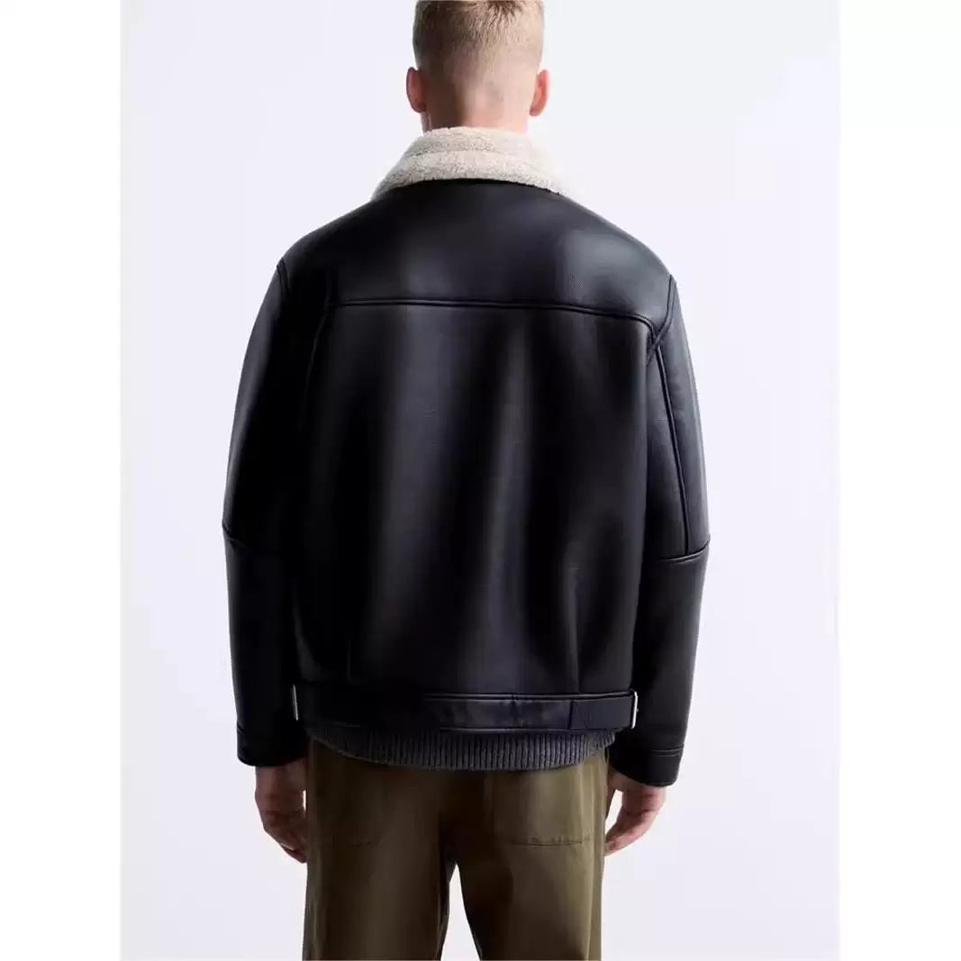 Reversible Fleece-Lined Faux Leather Jacket
