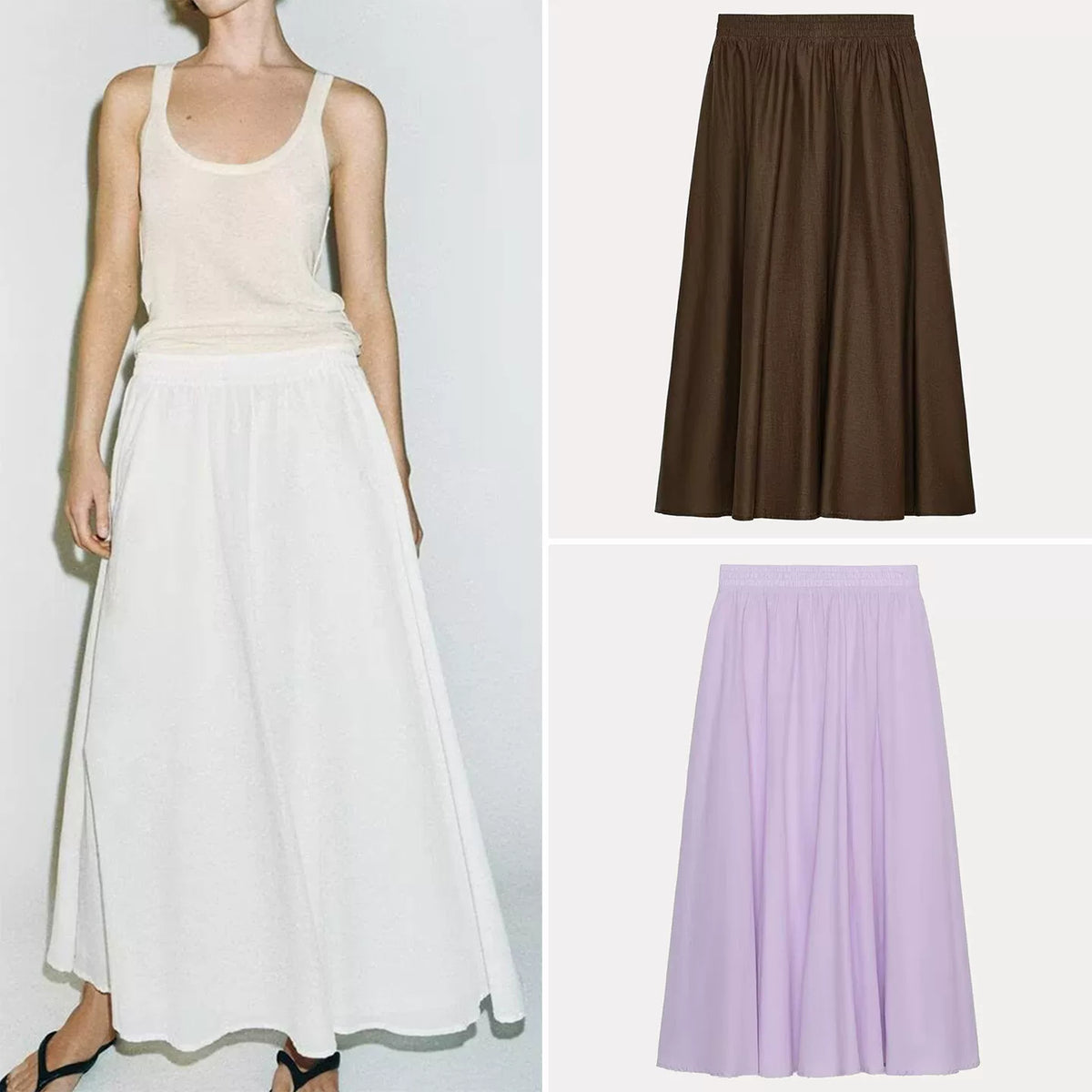 Tiered Elastic-Waist Midi Skirt