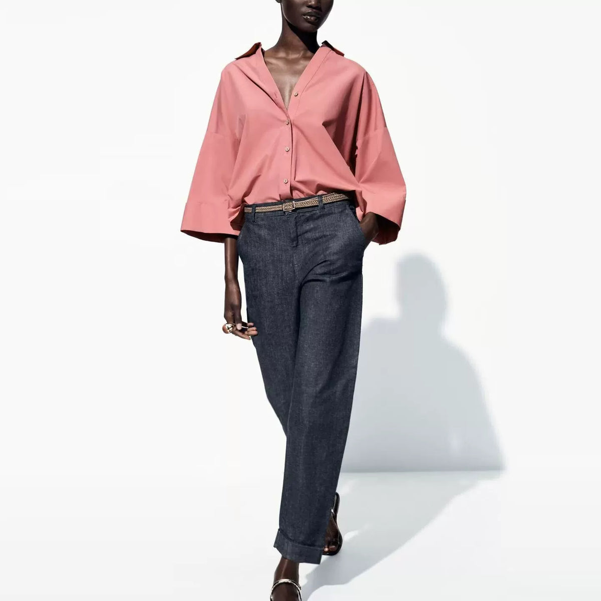 Straight Denim with Woven Belt