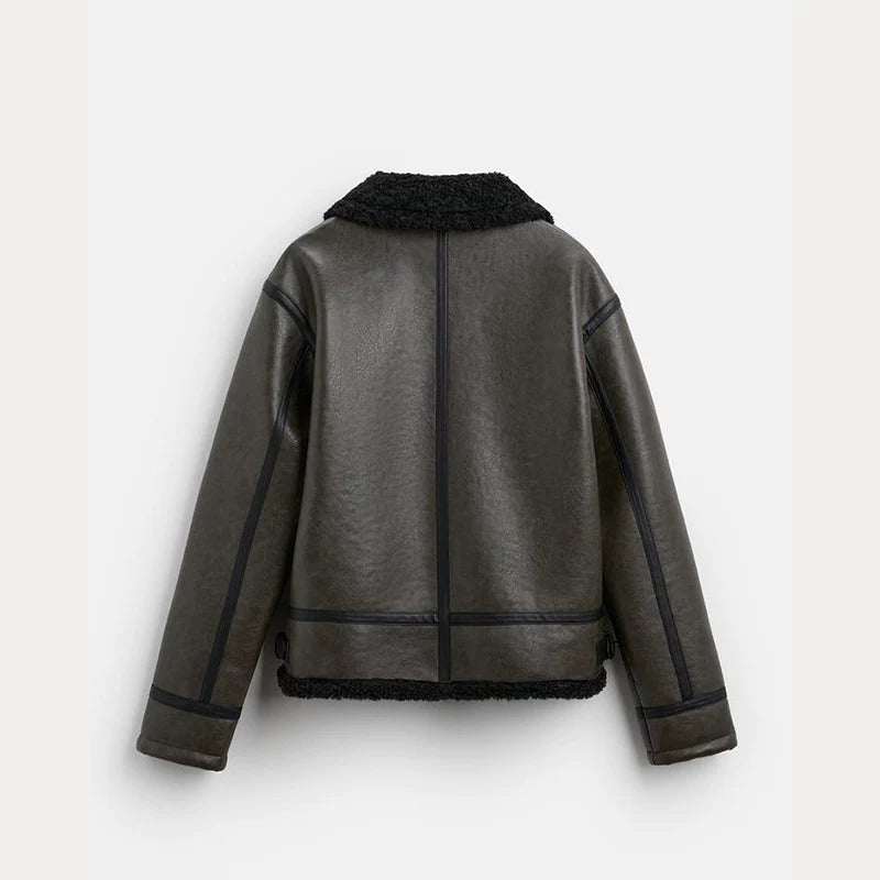 Faux Fur-Lined Faux Leather Jacket