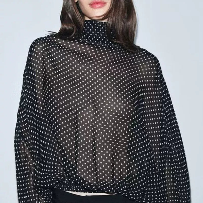 Polka Dot Bow Shirt and Midi Skirt Set