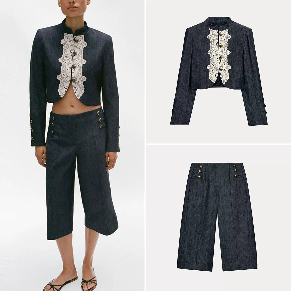 Padded-Shoulder Jacket and Trouser Set