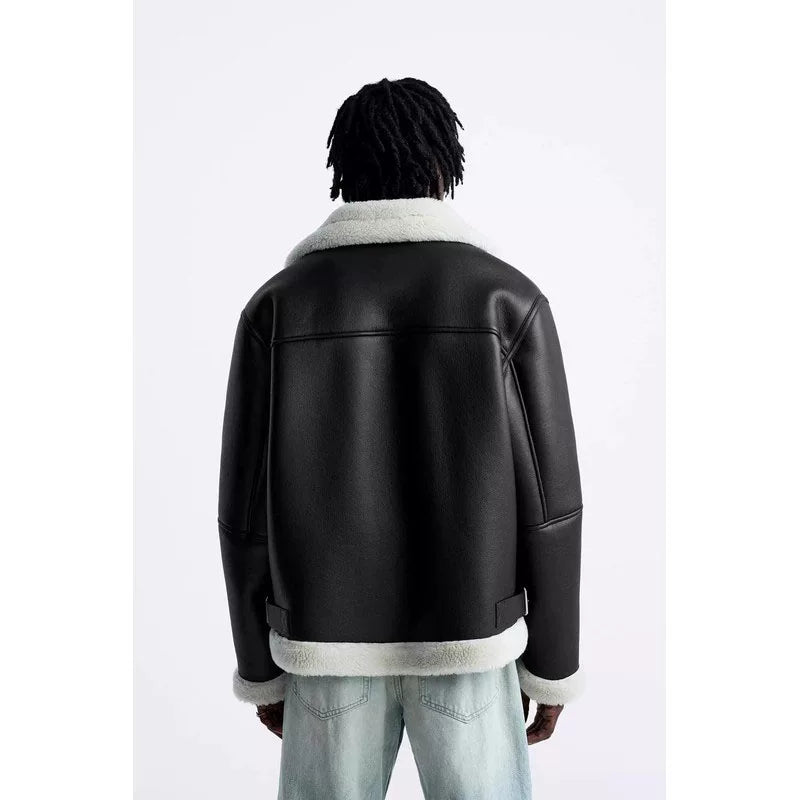 Faux Leather Shearling-Effect Jacket