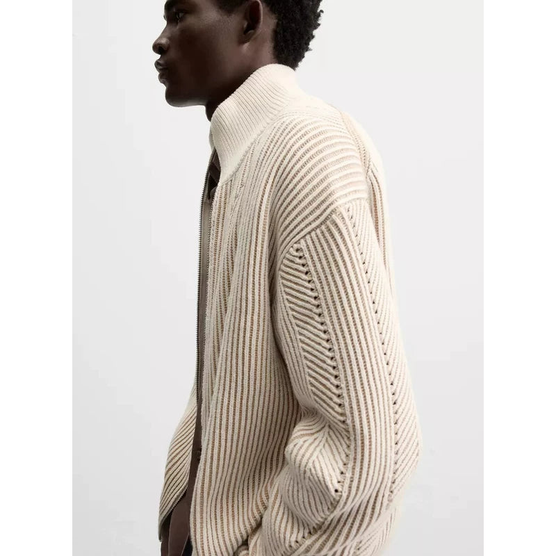 Colour-Block Textured Knit Cardigan