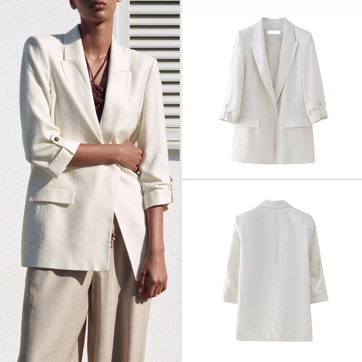 Roll-Sleeve Lapel Blazer