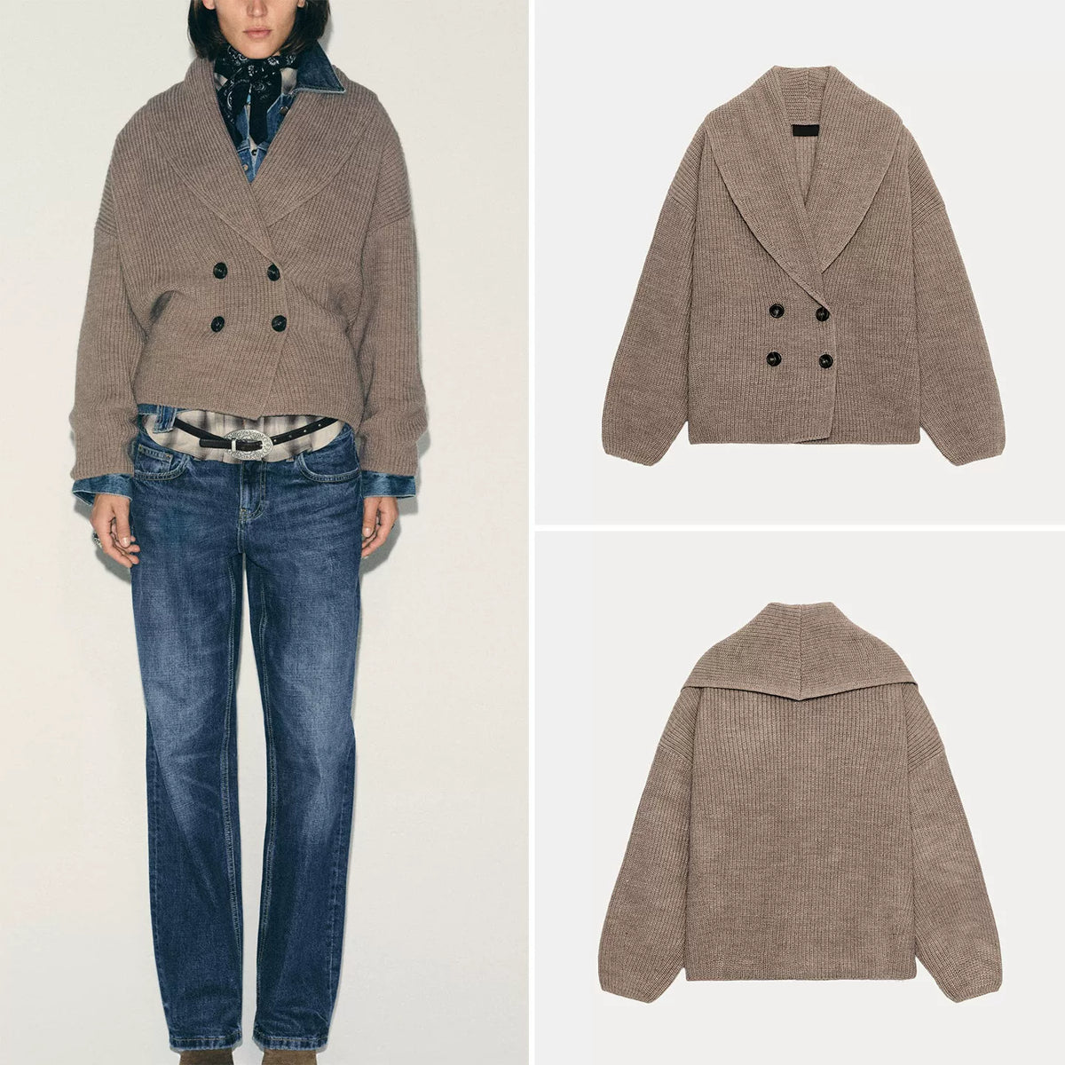 Double-Breasted Knit Cardigan