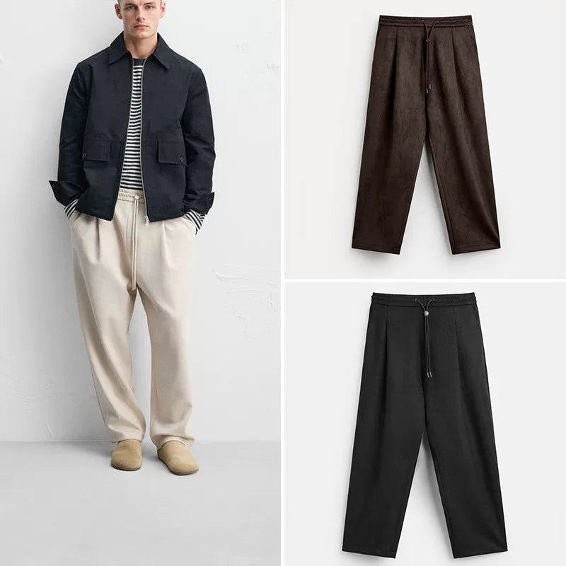 Suede-Effect Wide-Leg Trousers