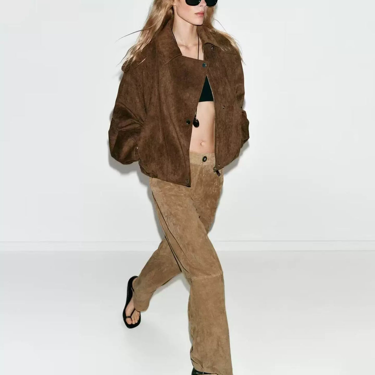 Suede-Effect Biker Jacket