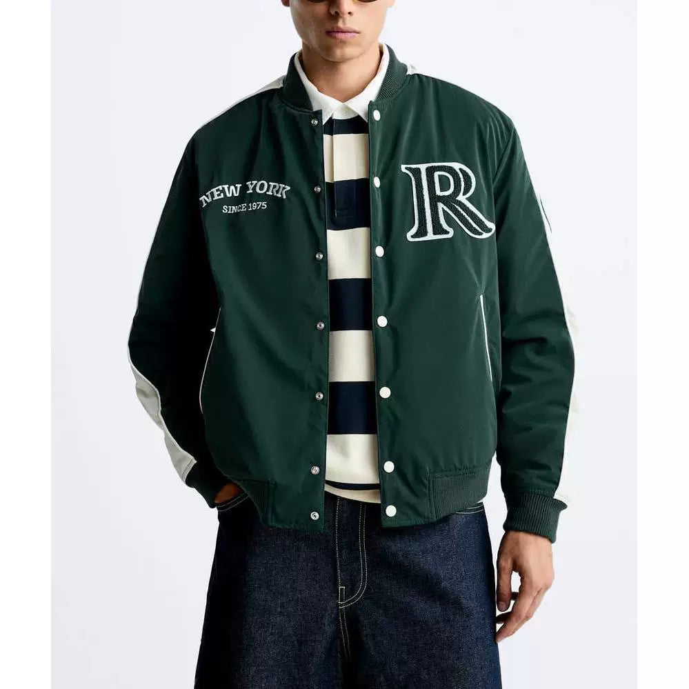 Patch Detail Baseball Bomber Jacket
