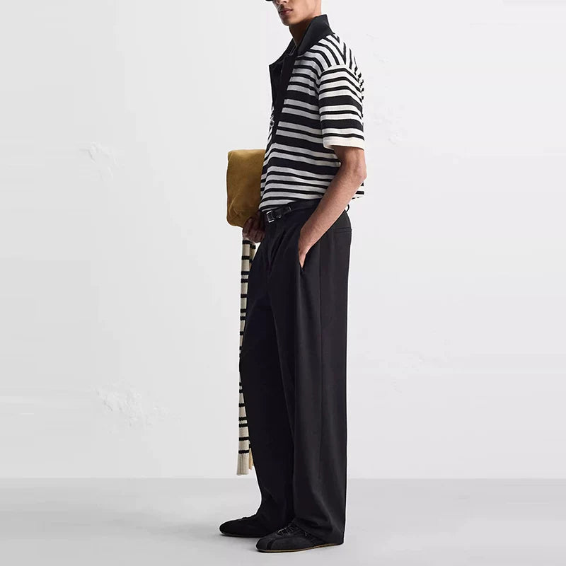 Relaxed Striped Knit Polo Shirt