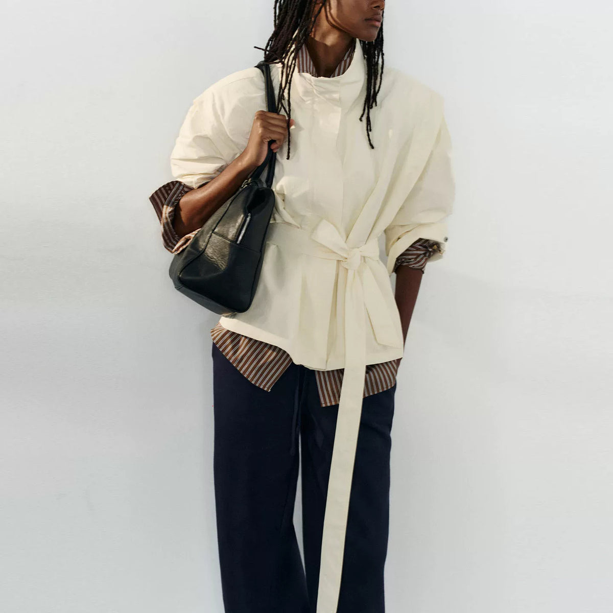 Belted Stand-Collar Blazer