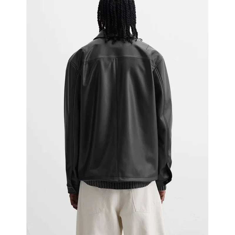 Faux Leather Slim Zip Jacket