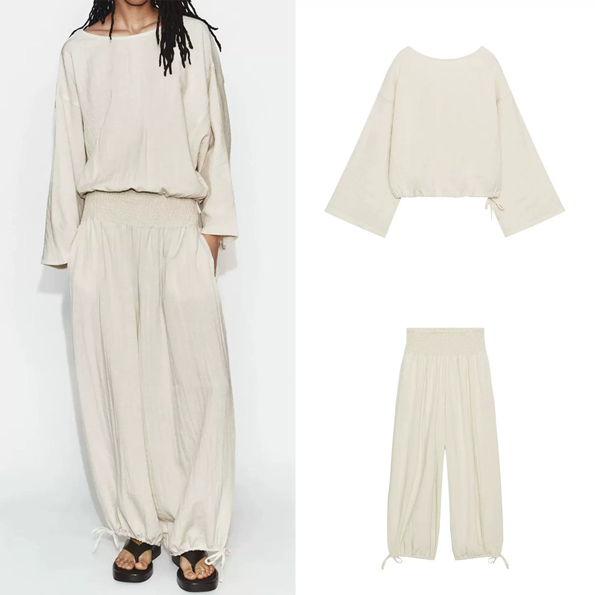 Layered Crew Top and Long Trousers Set
