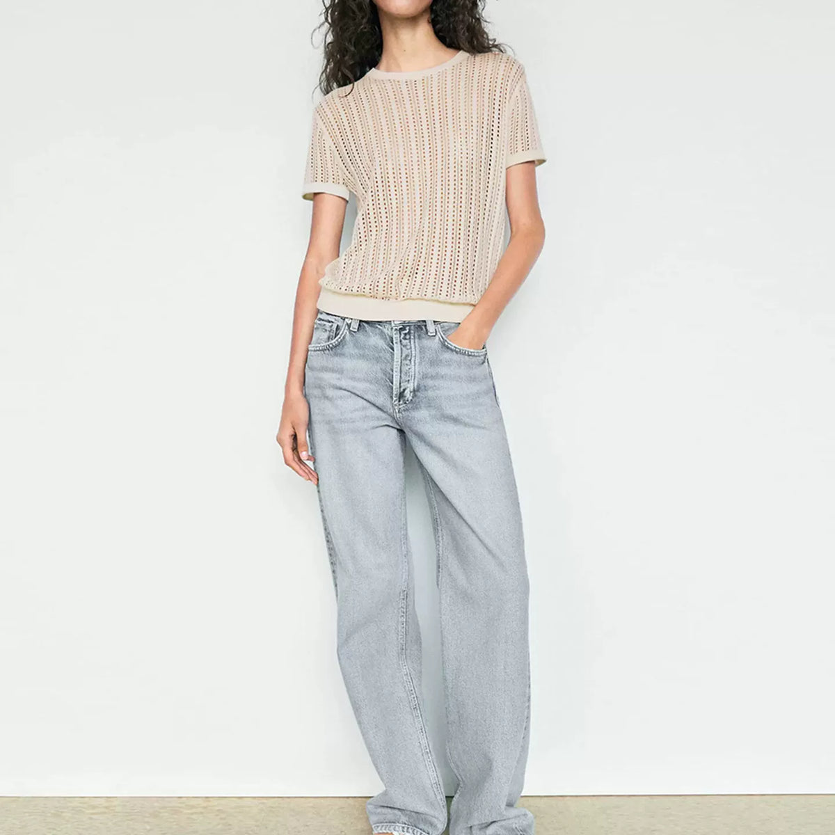Open-Knit Short-Sleeve Top