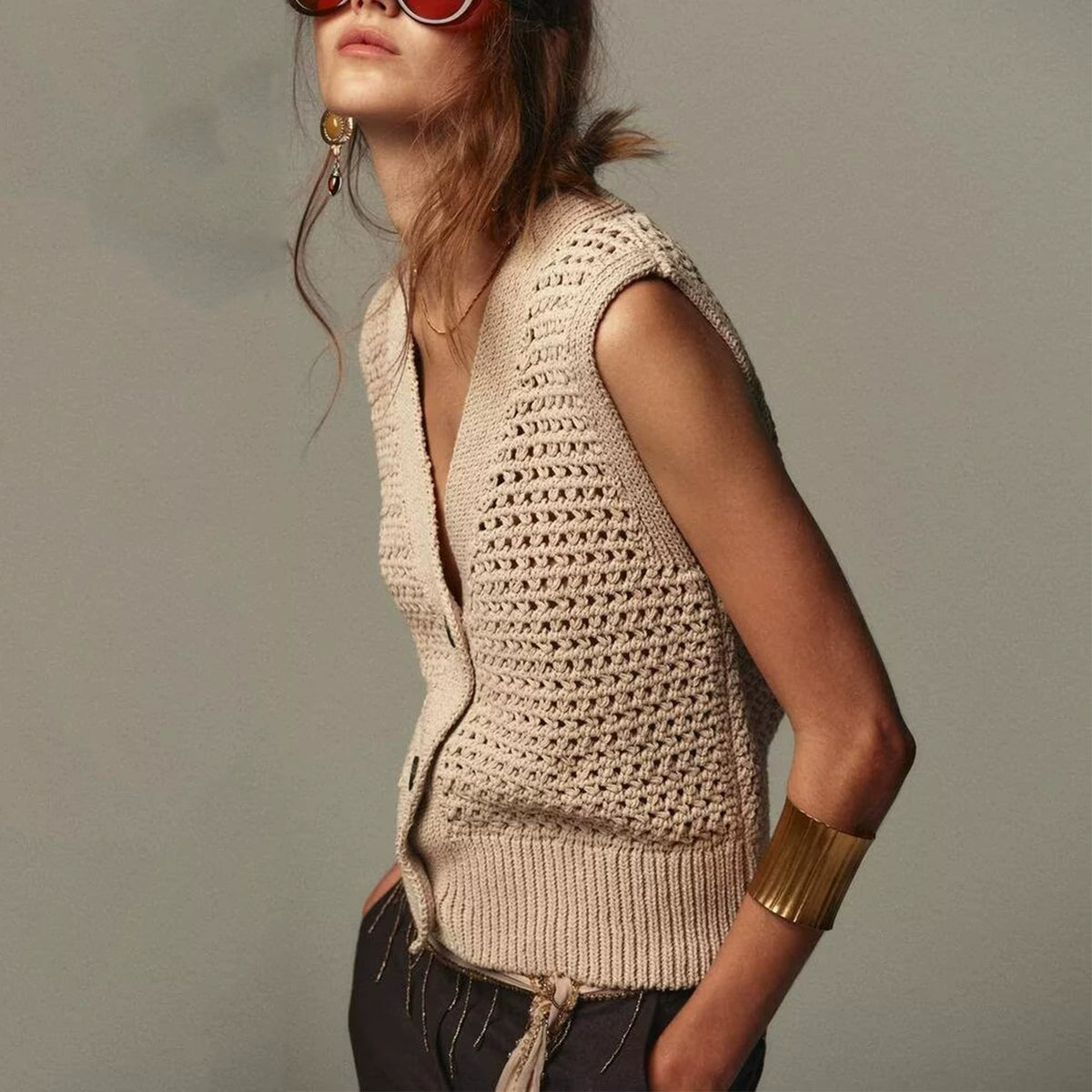 Open-Front Knit Vest
