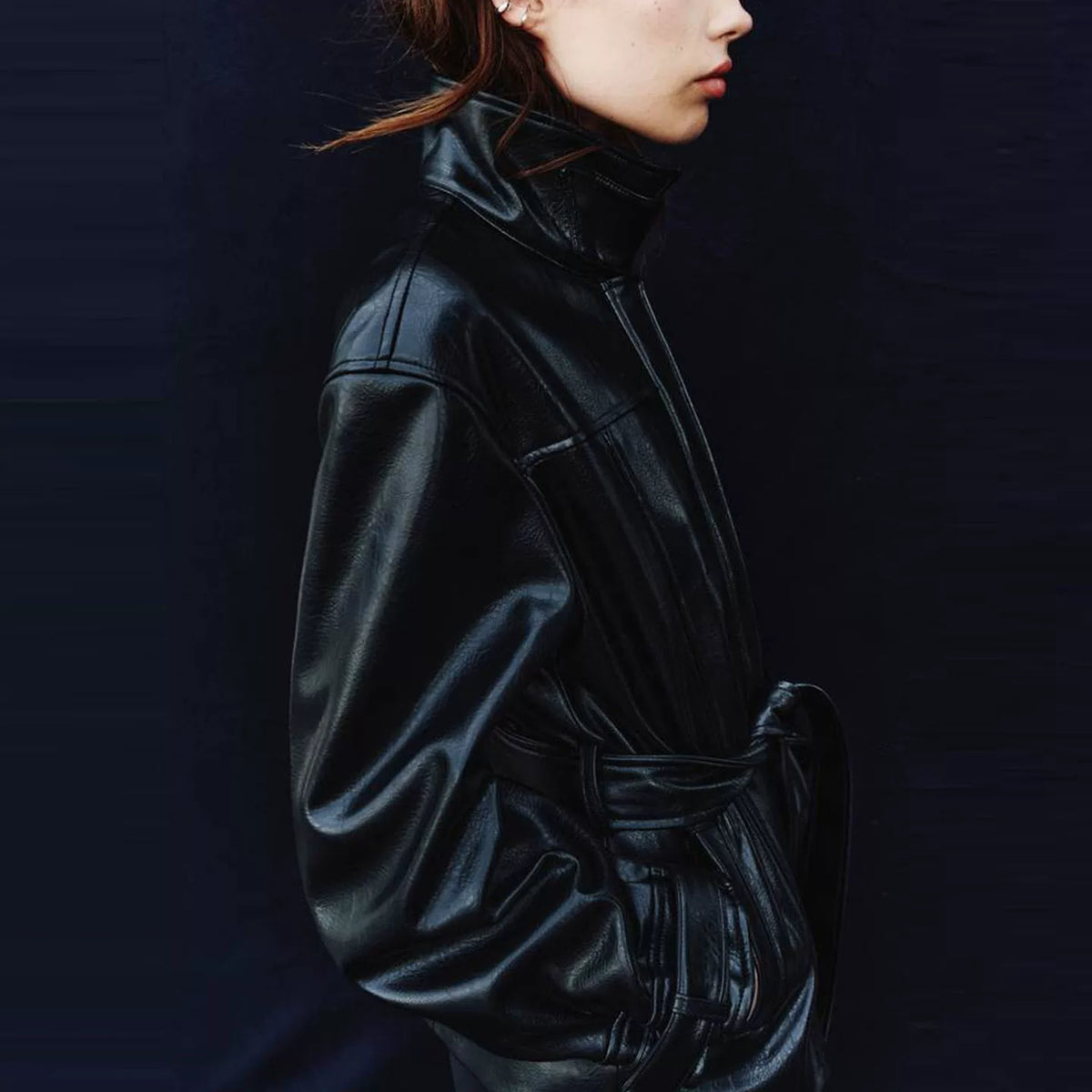 Stand-Collar Tie-Waist Jacket