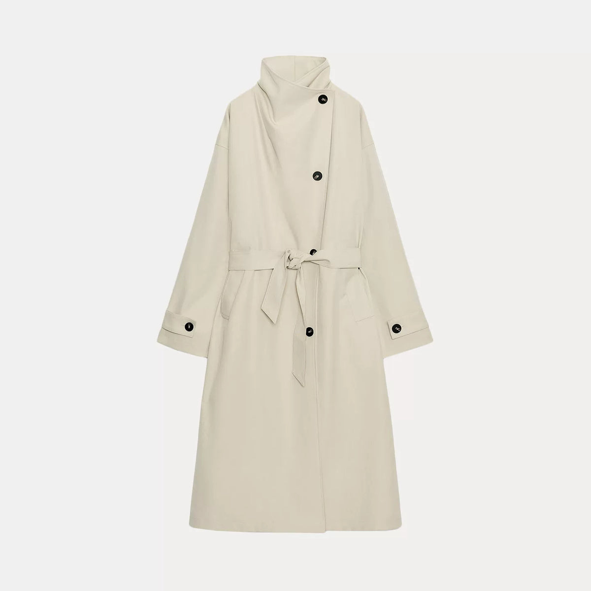 Double-Breasted Belted Long Trench