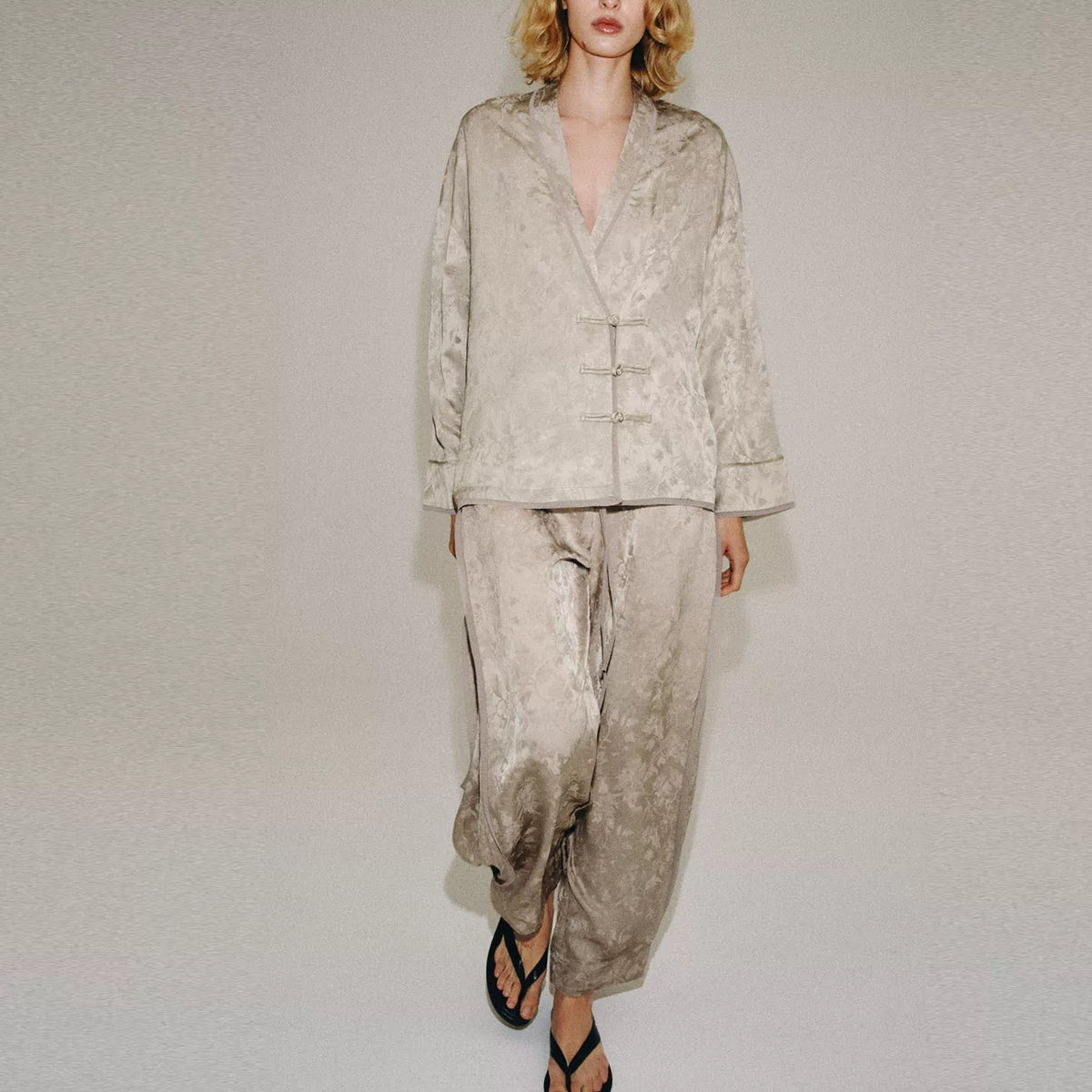 Jacquard Blazer and Pleated Trousers Set