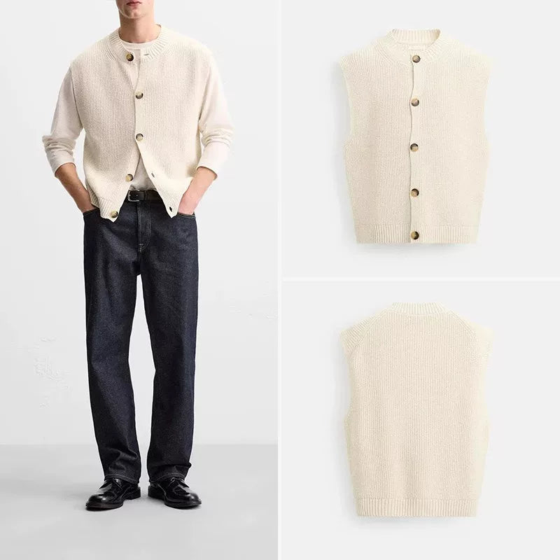 Relaxed Button-Front Knit Vest