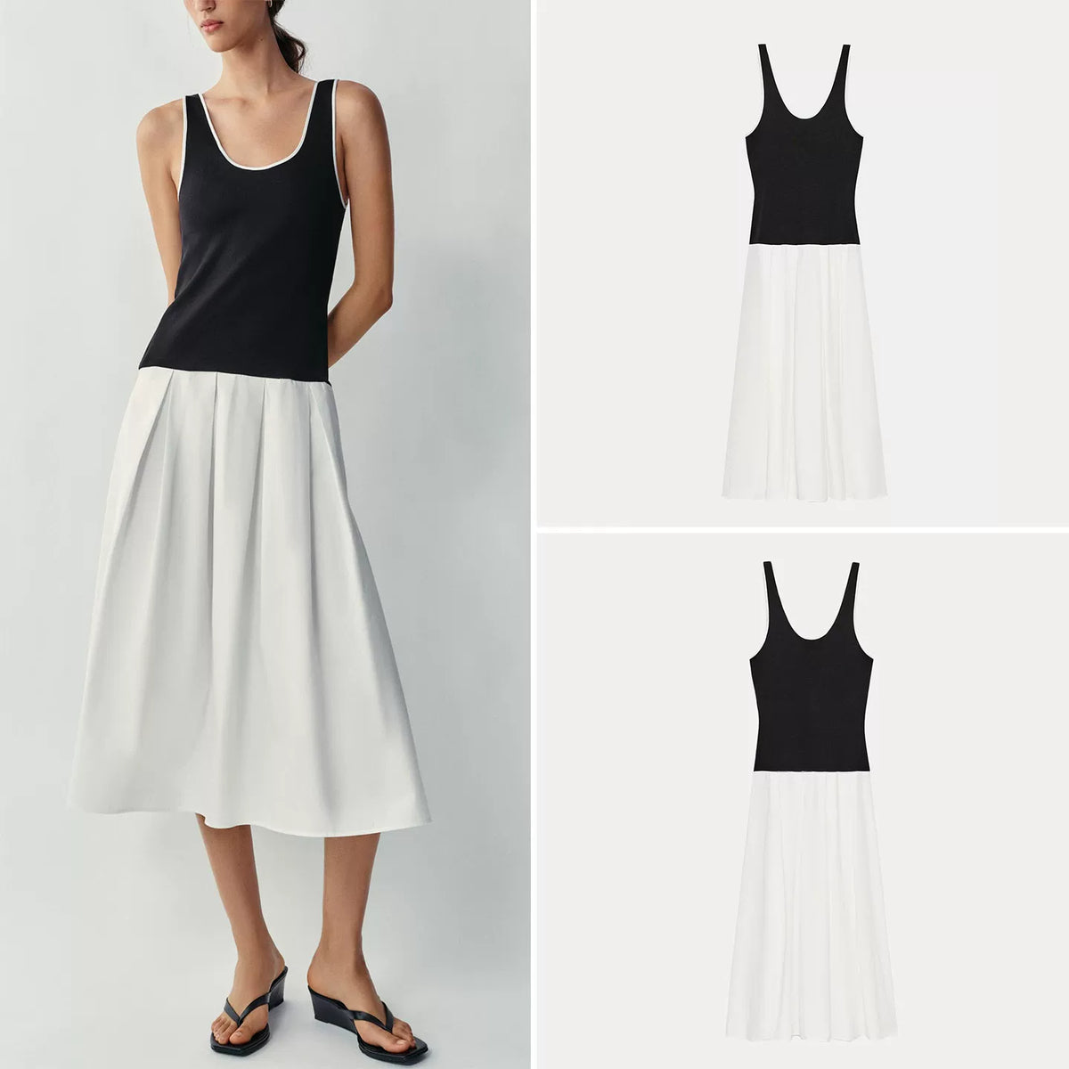 Paneled Strappy Midi Dress