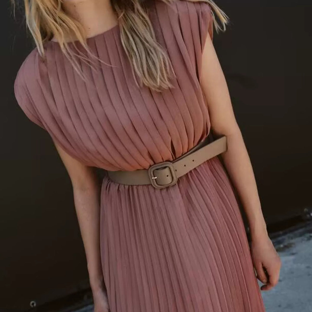Belted Pleated Dress