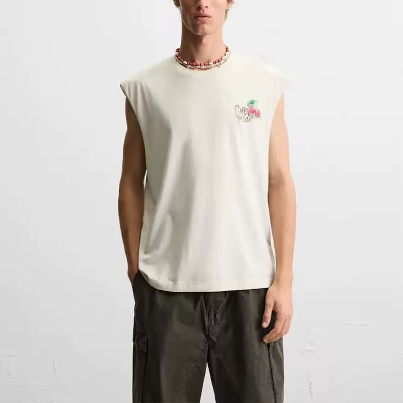 Washed Contrast Print Tank Tee