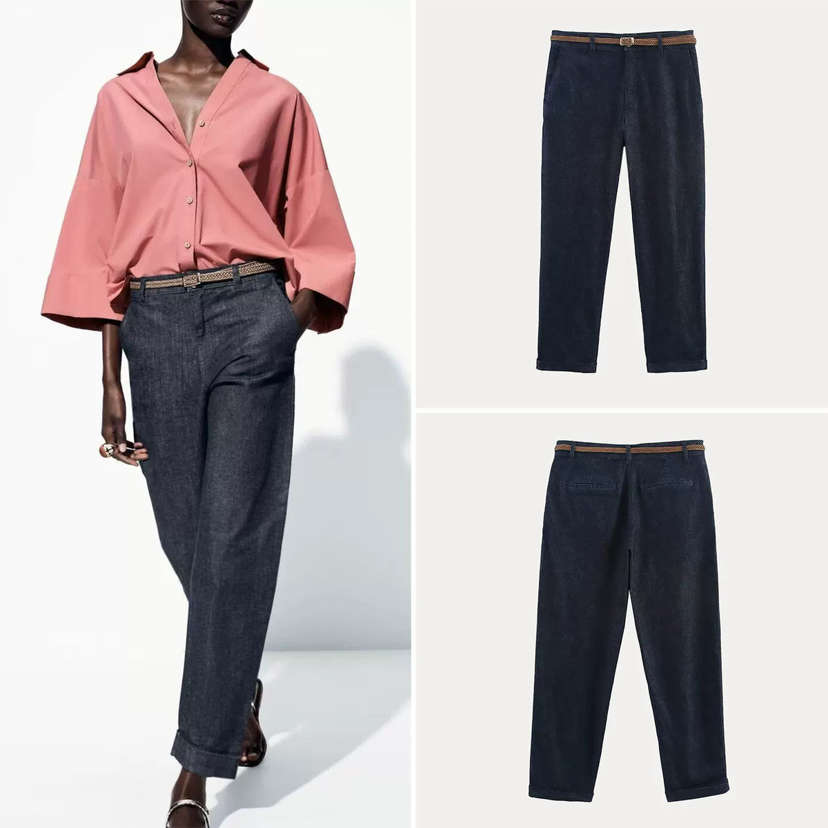 Straight Denim with Woven Belt