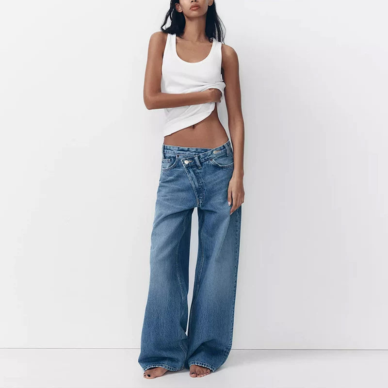 Double-Breasted Wide-Leg Jeans
