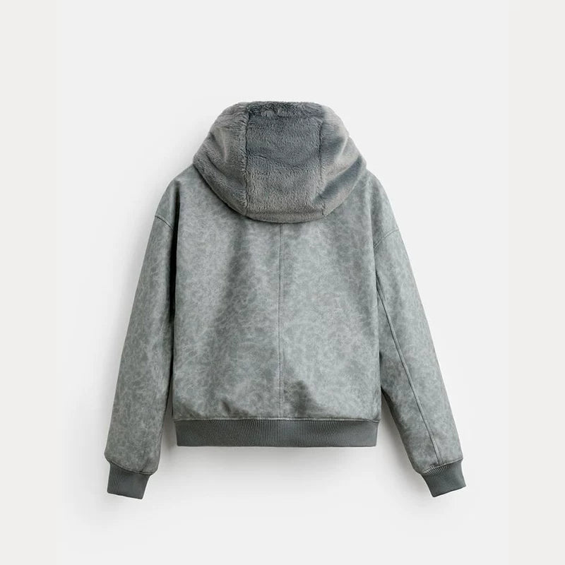 Reversible Hooded Pilot Jacket in Dark Gray