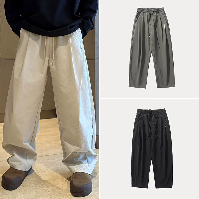 Pleated Straight-Leg Cargo Trousers