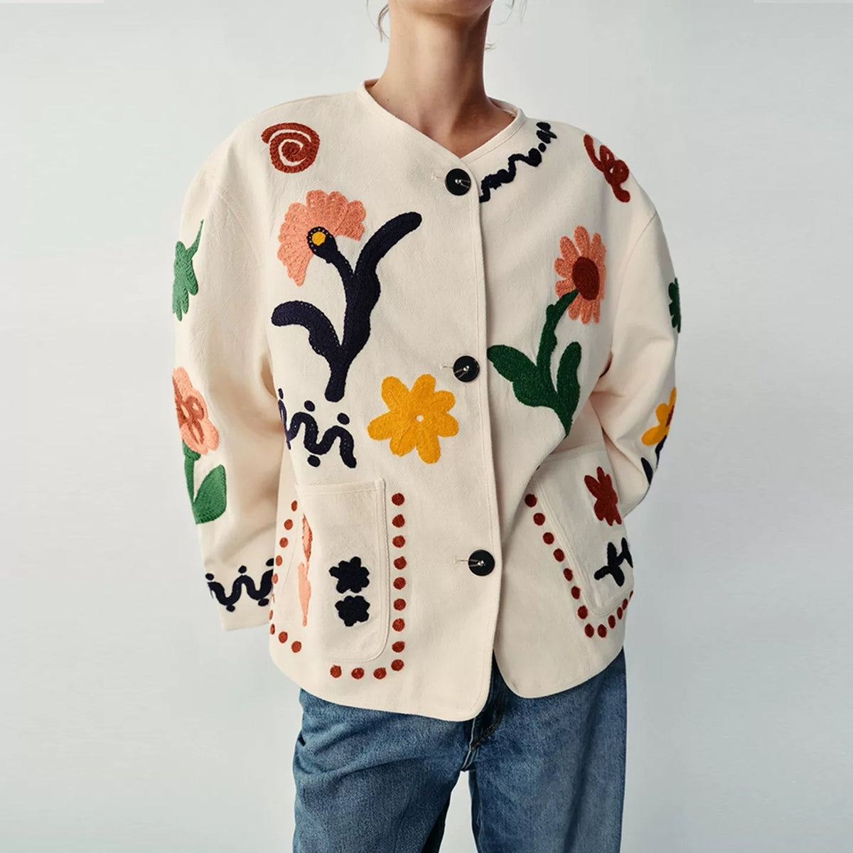Floral Embroidered Cropped Jacket