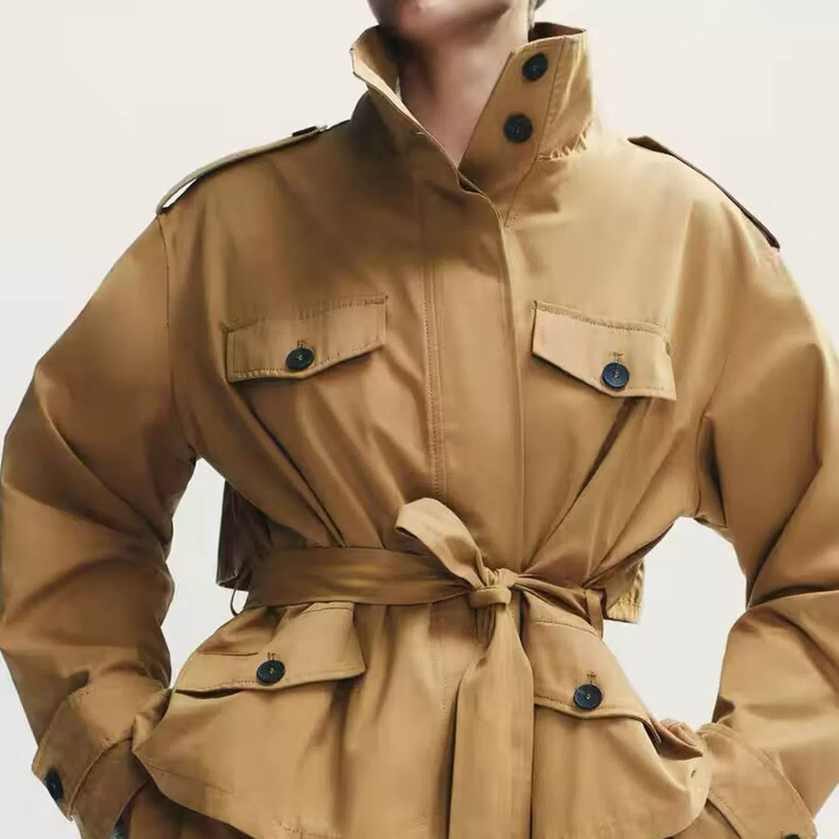Short Tie-Waist Trench Jacket