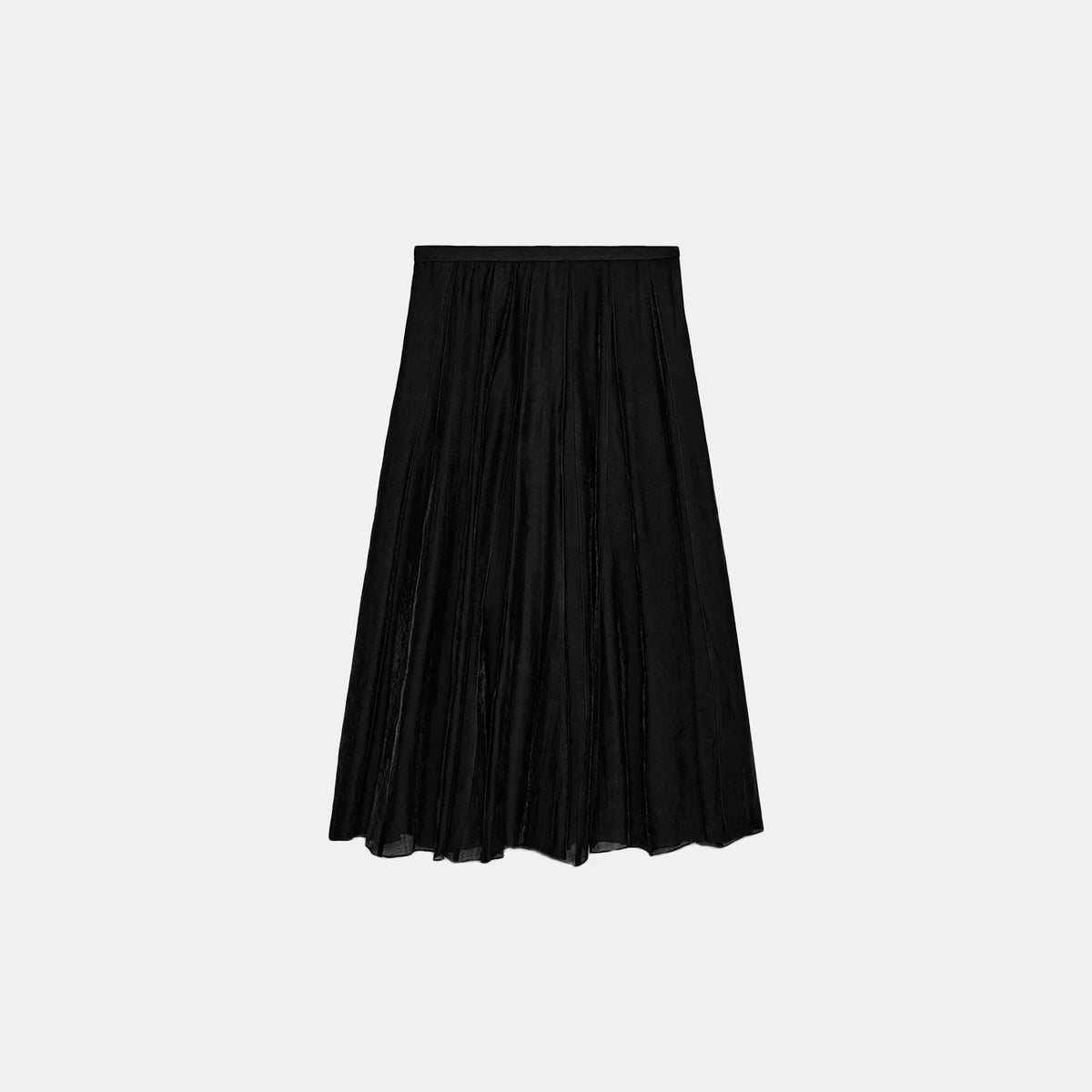 Draped Pleated Mid-Rise Skirt