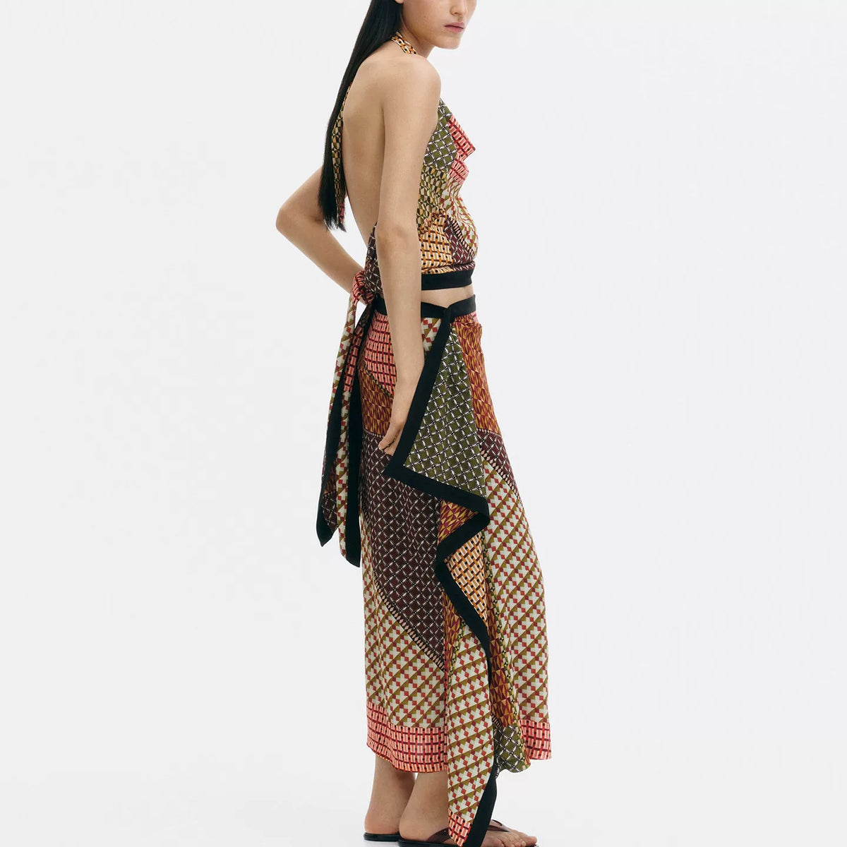Halter Top and Draped Wrap Skirt Set