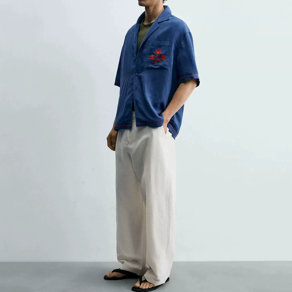 Contrast Embroidered Relaxed Shirt in Royal Blue