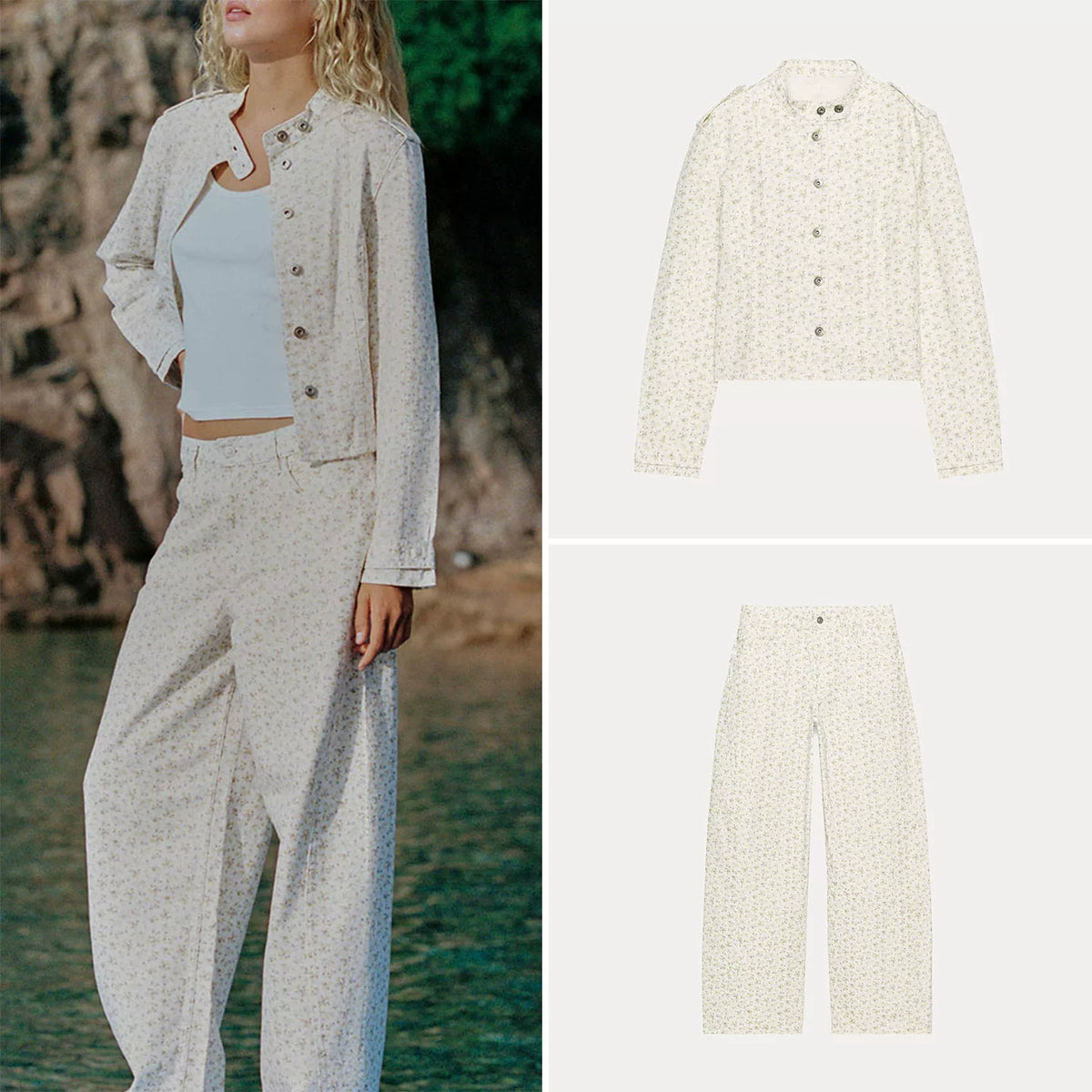 Denim Jacket & Wide-Leg Trousers Set