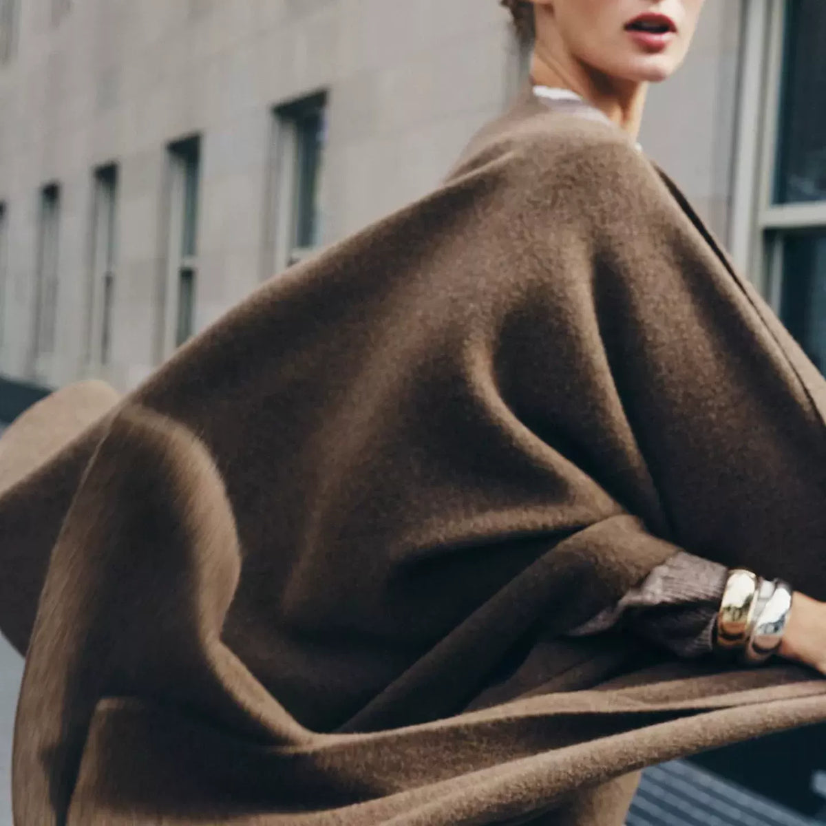 Long Knit Cape with Pockets