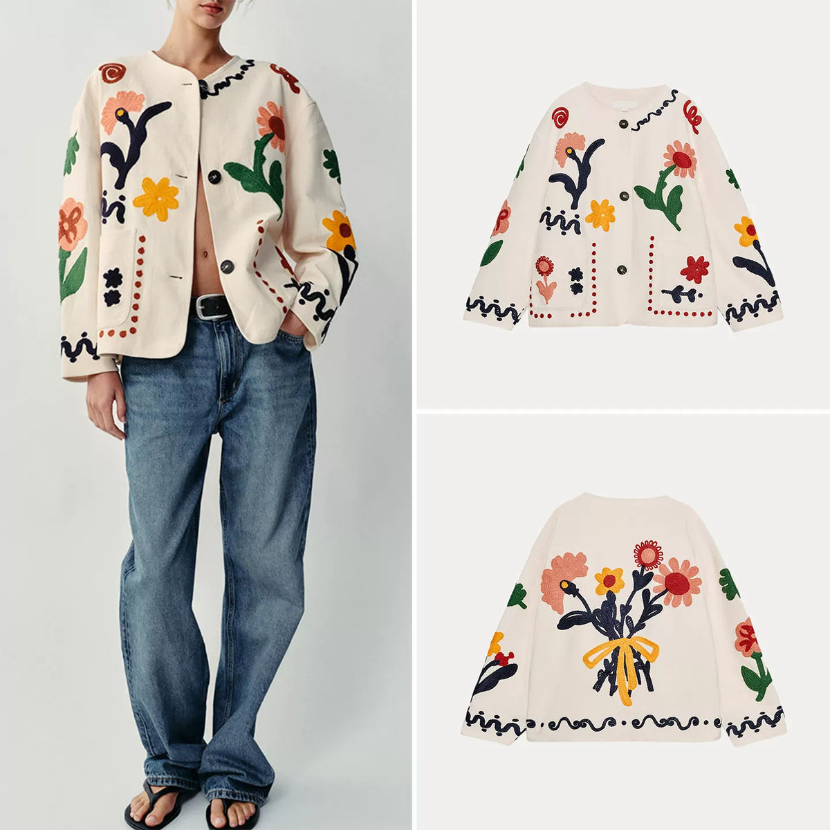 Floral Embroidered Cropped Jacket