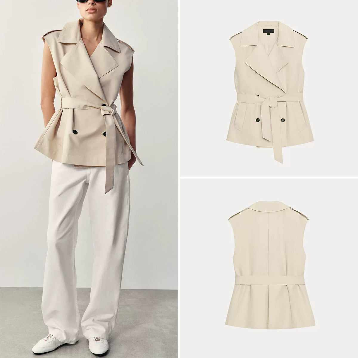 Belted Double-Breasted Collar Vest