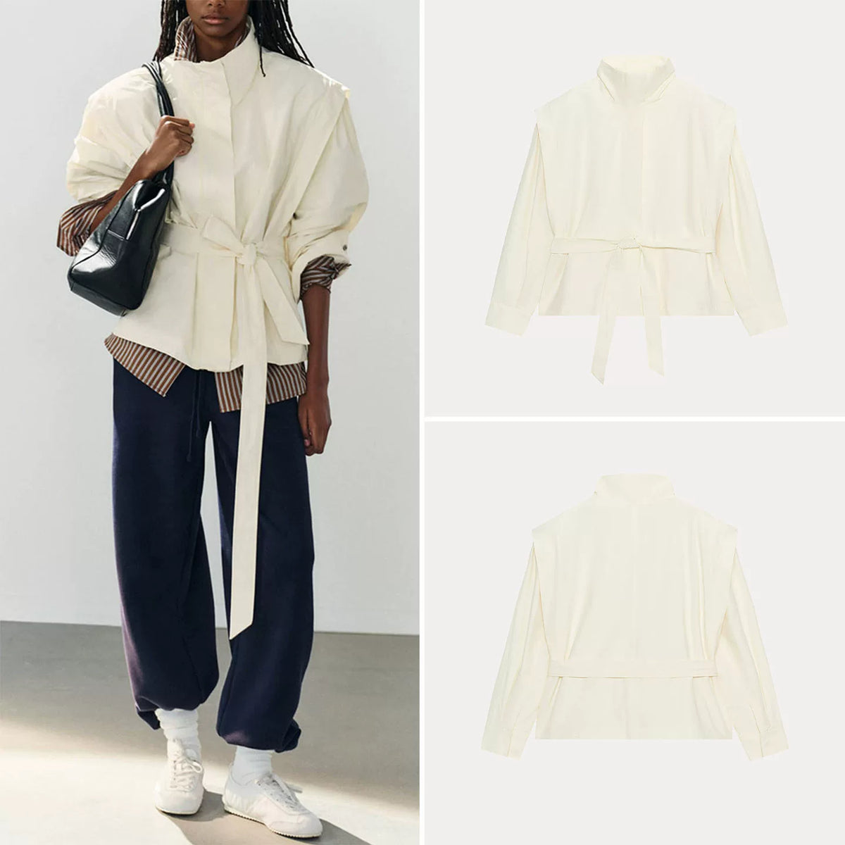 Belted Stand-Collar Blazer