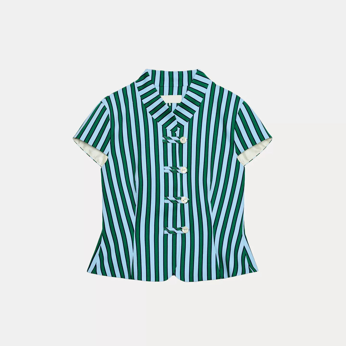 Contrast Stripe Knot-Button Top & Trousers Set