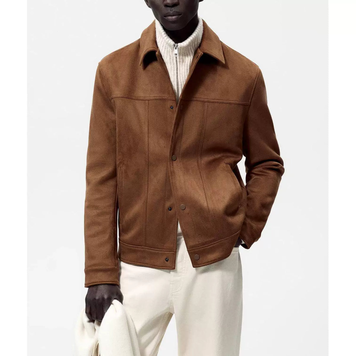 Suede-Effect Single-Breasted Jacket