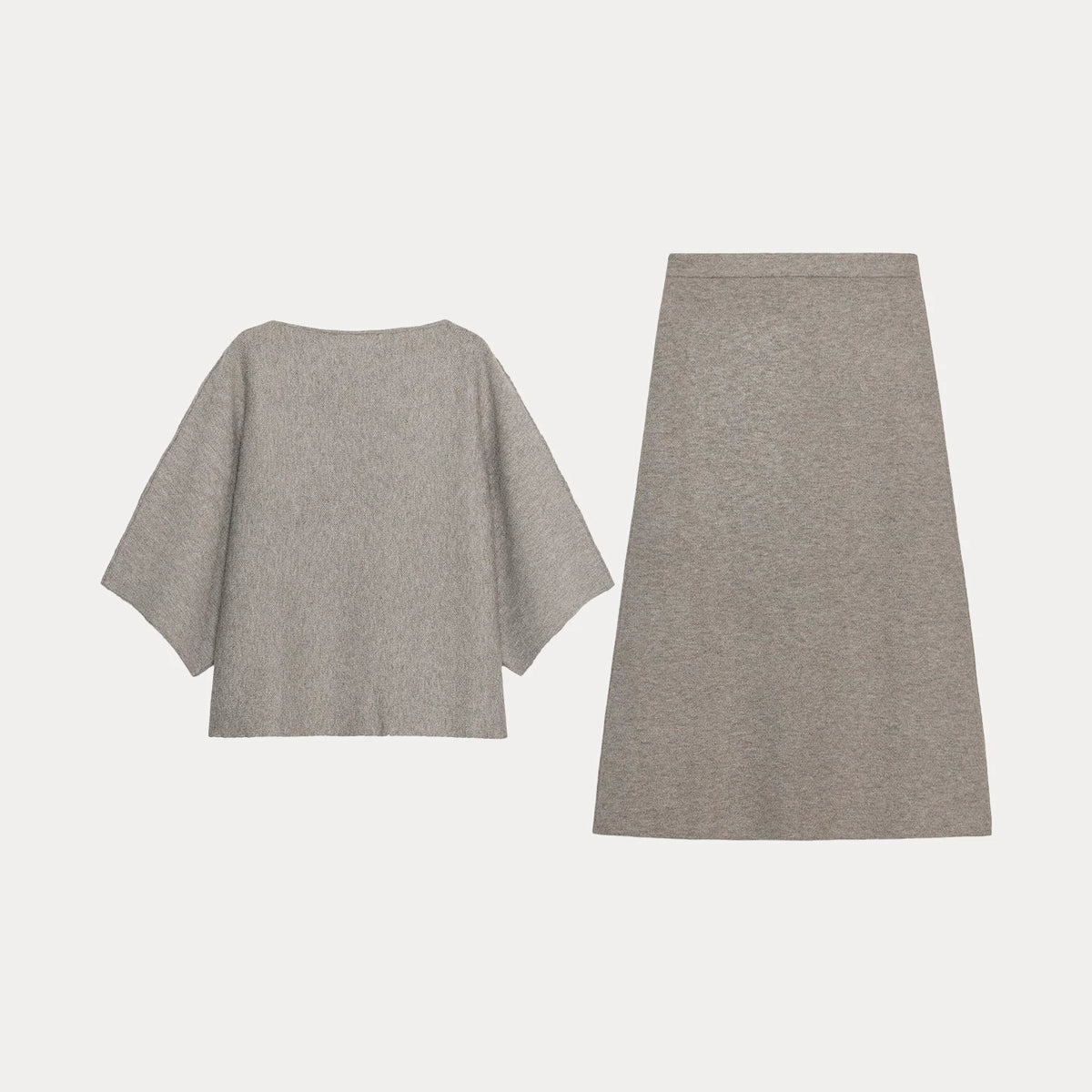 Flip-Collar Knit Top and Midi Skirt Set