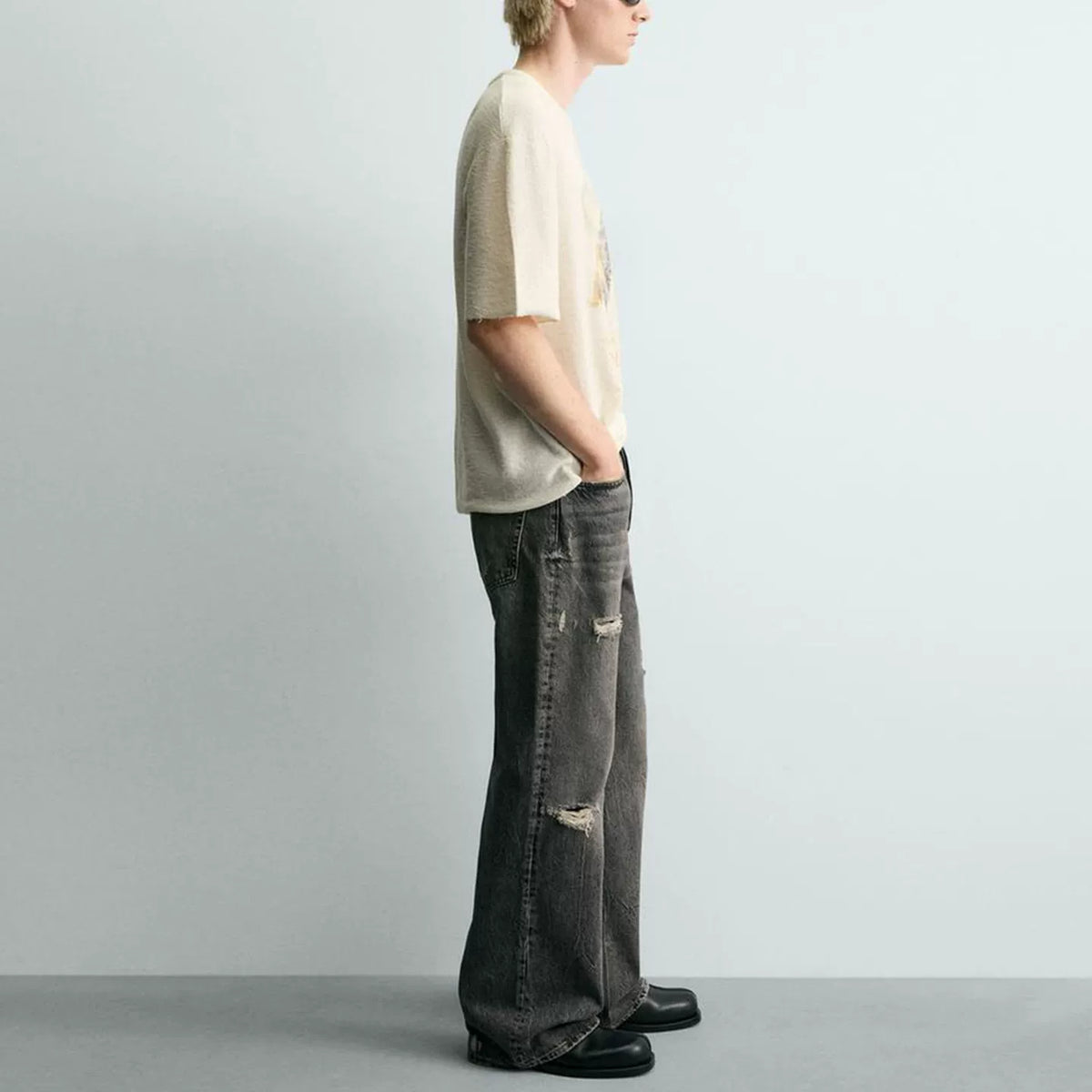 Contrast Print Knit T-Shirt