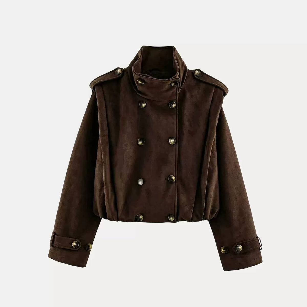 Pleated Stand-Collar Cropped Jacket