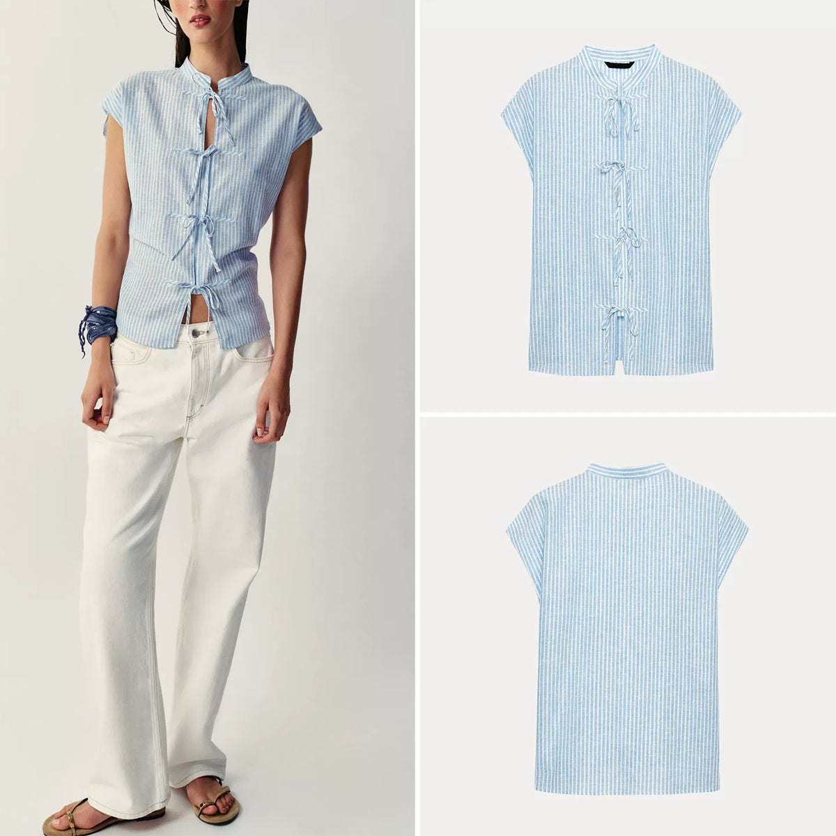 Striped Bow-Tie Sleeveless Shirt