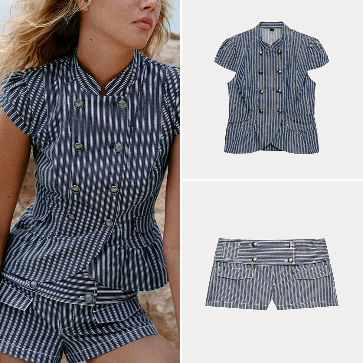 Striped Button Top and Mini Shorts Set