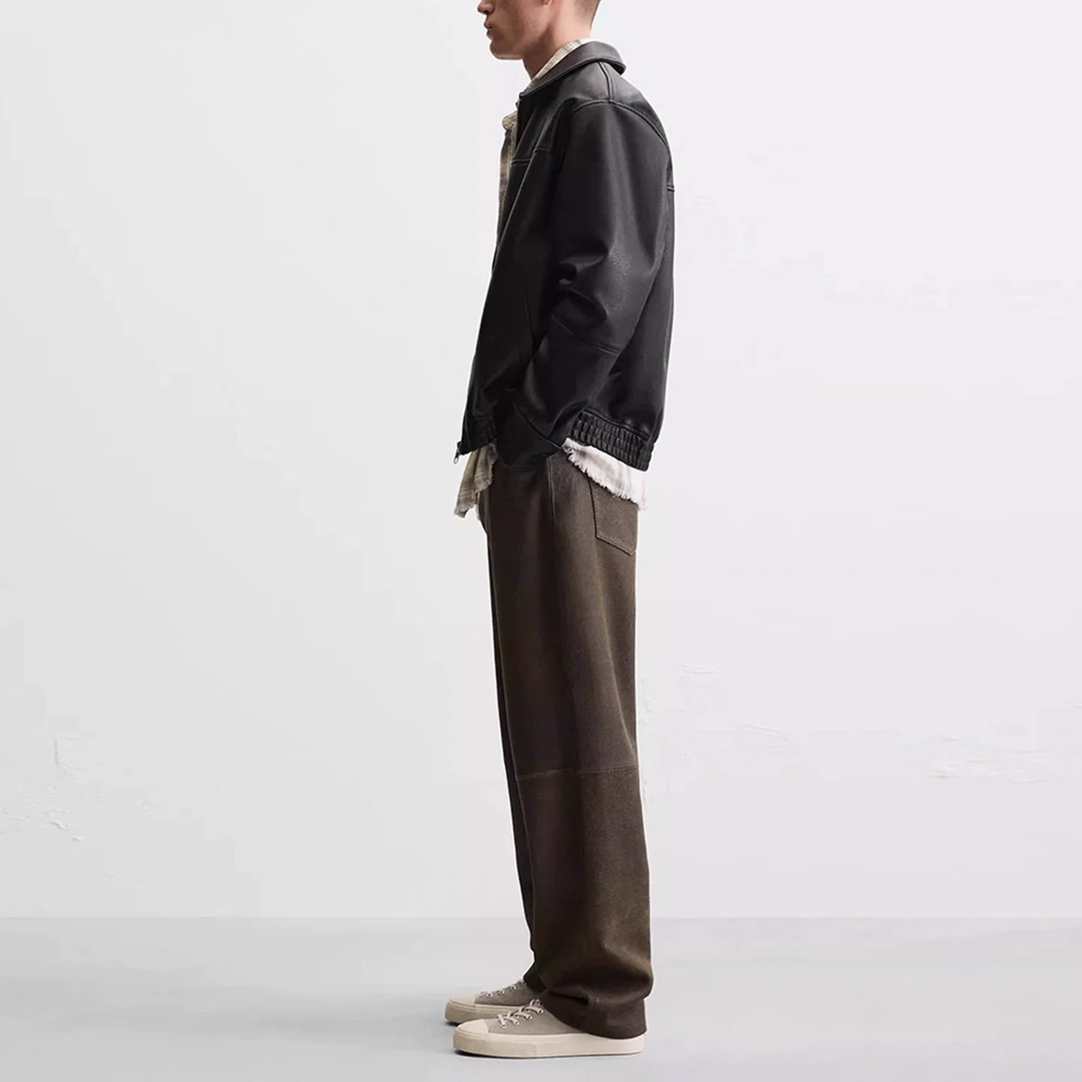 Faux Leather Collar Zip Jacket