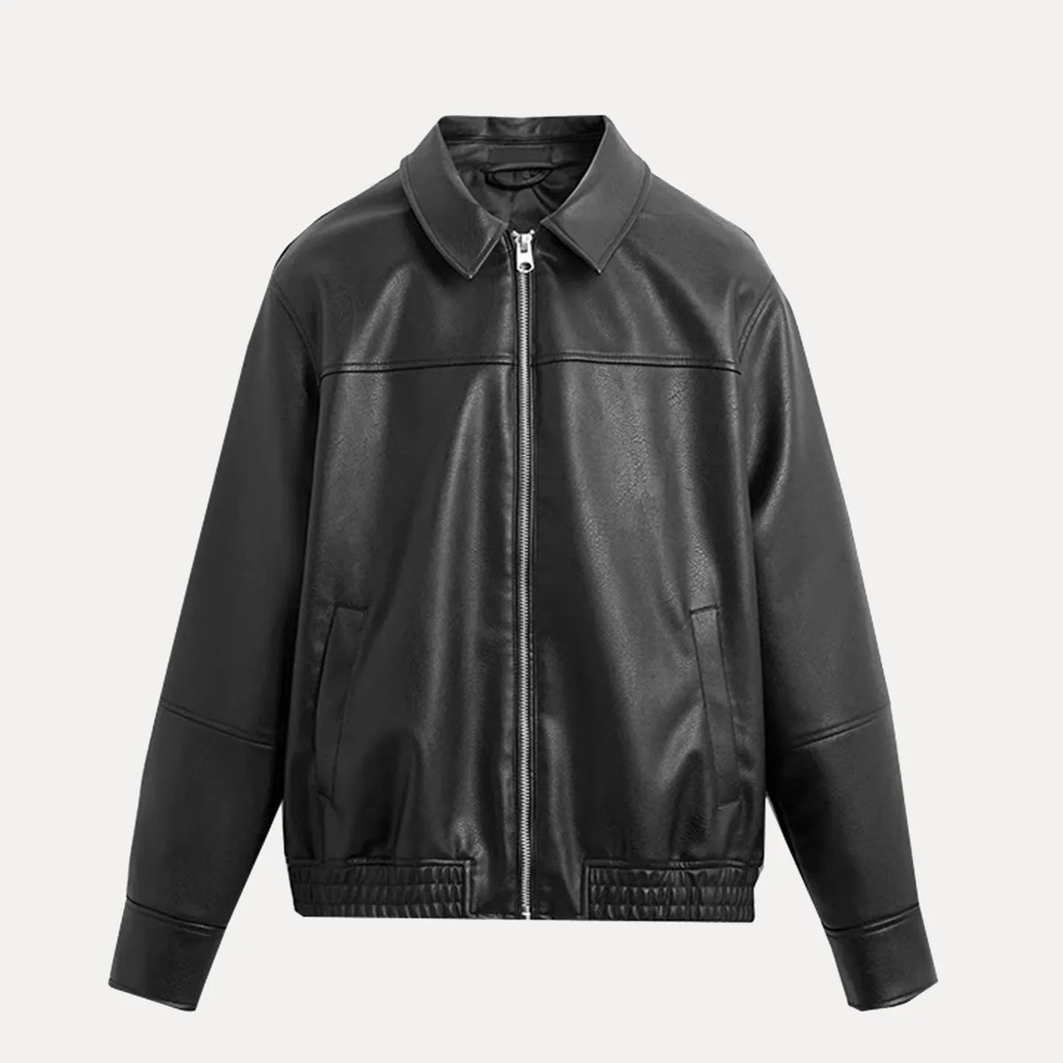 Faux Leather Collar Zip Jacket